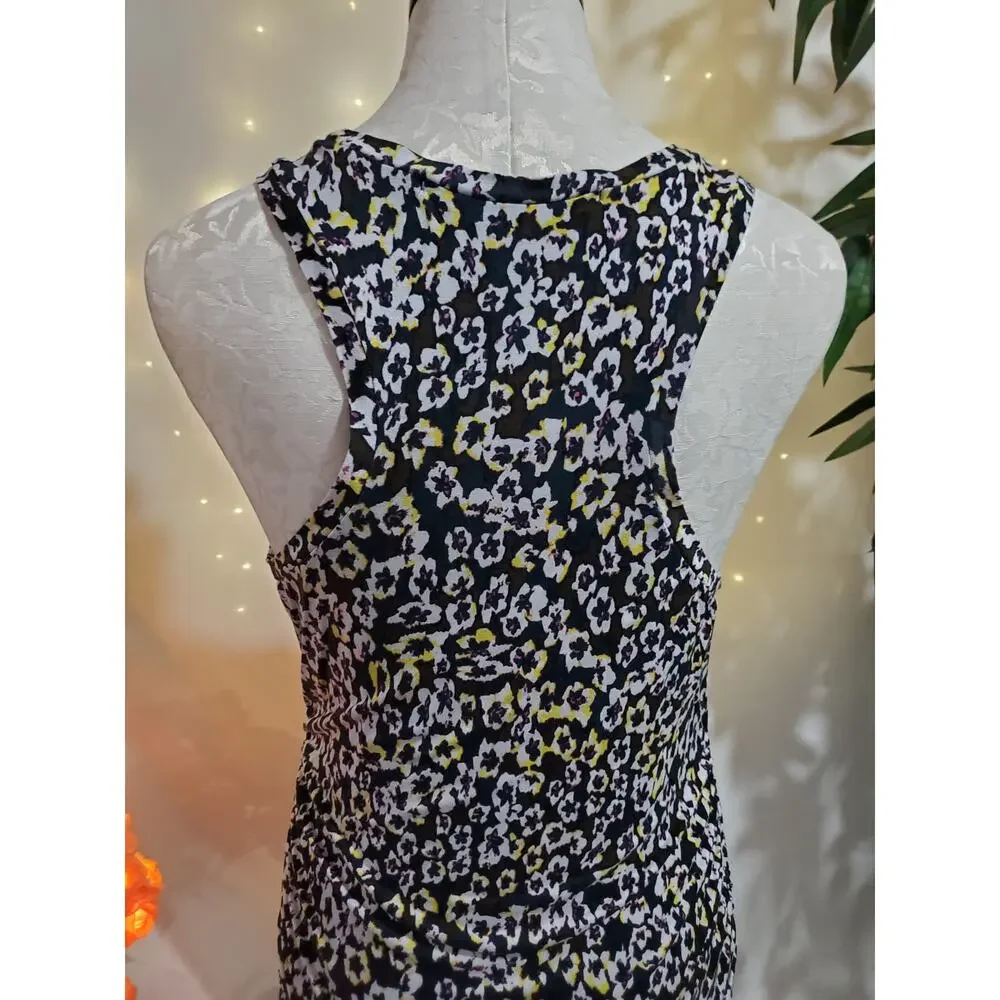 RACHEL Rachel Roy Viola Flower Side Ruched Midi Dress Womens Size L Sleeveless